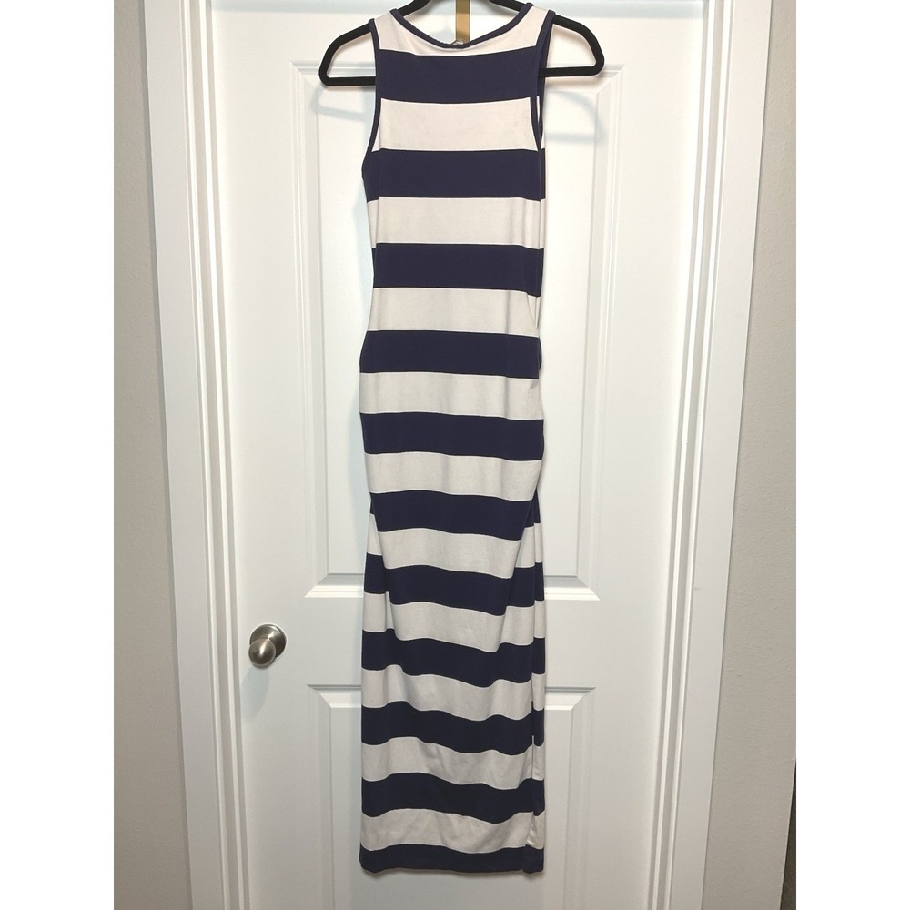 C&C California Striped Maxi Dress Navy White Ruched Sleeveless Nautical S